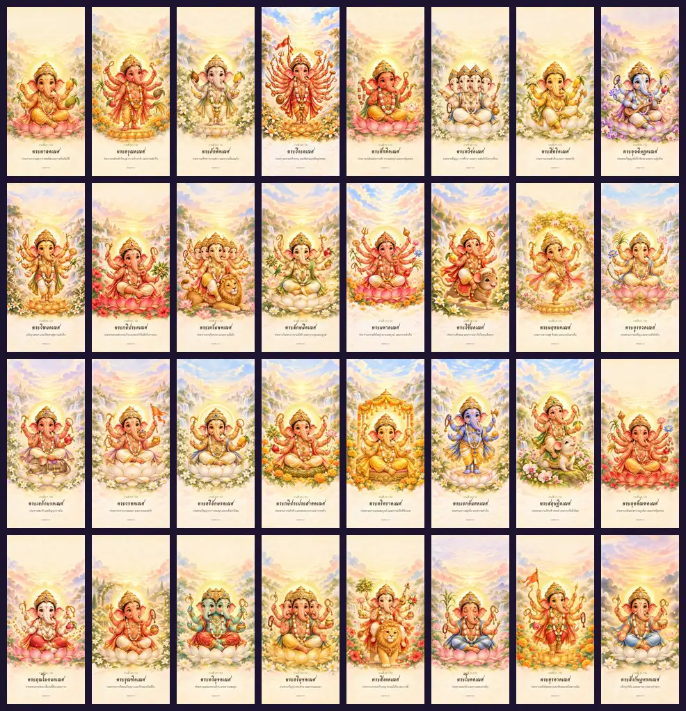ตัวอย่างวอลเปเปอร์พระพิฆเนศครบ 32 ปาง